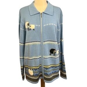 Vintage Allison Daley Fair Isle Black Sheep Knit Cardigan Sweater Full Zip sz 1X